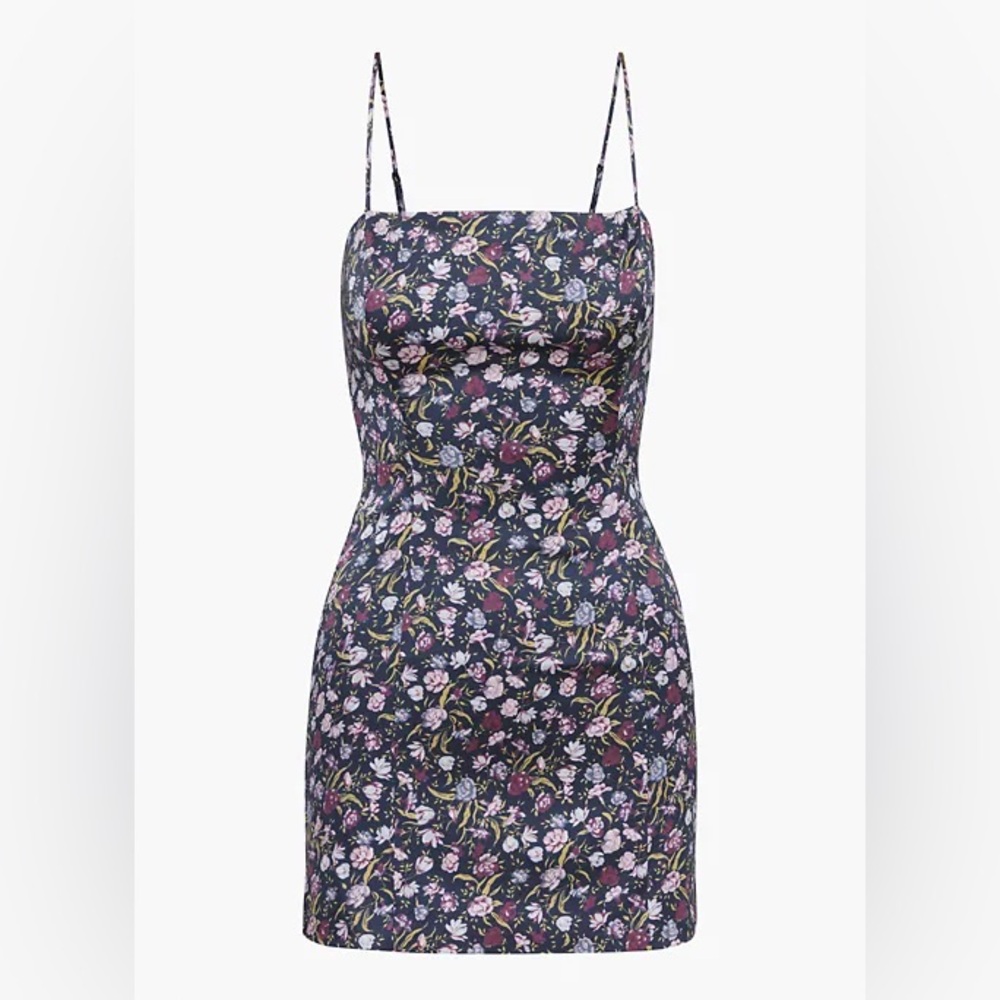 Aritzia womens Sunday Best Shimmer Floral Mini Dress - ADMIRAL/ FOIL GREY